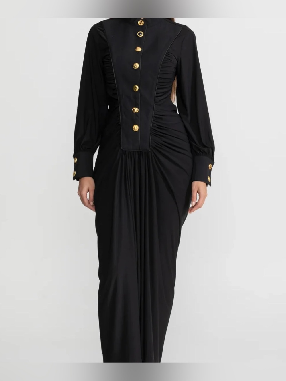schiaparelli Button Front Long Sleeve Button Front Ruched Maxi Dress size L/XL
